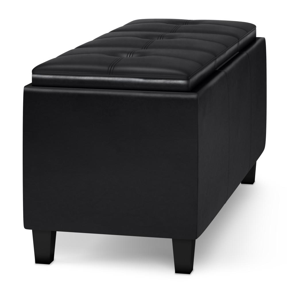 Midnight Black Vegan Leather | Avalon Tray Storage Ottoman with Lift Up Lids