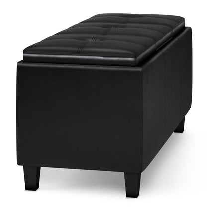 Midnight Black Vegan Leather | Avalon Tray Storage Ottoman with Lift Up Lids
