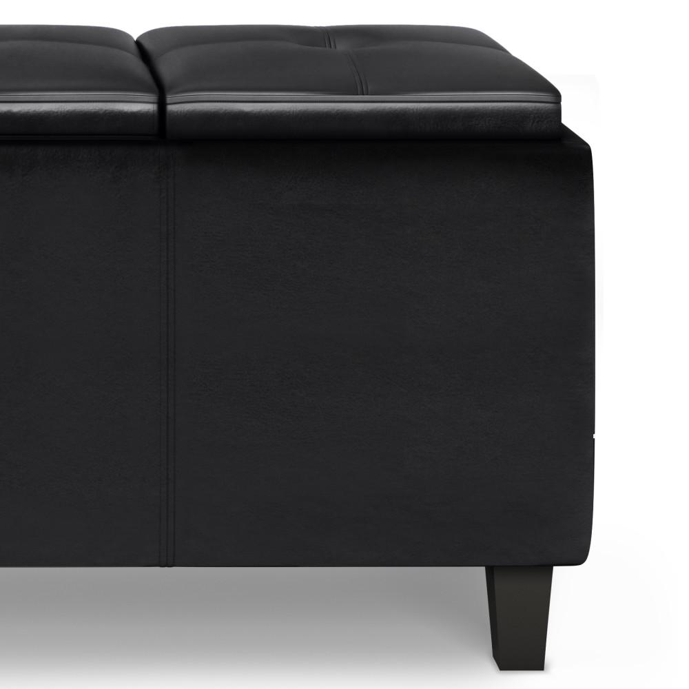 Midnight Black Vegan Leather | Avalon Tray Storage Ottoman with Lift Up Lids