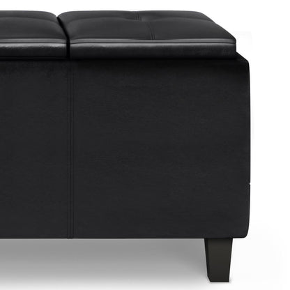 Midnight Black Vegan Leather | Avalon Tray Storage Ottoman with Lift Up Lids