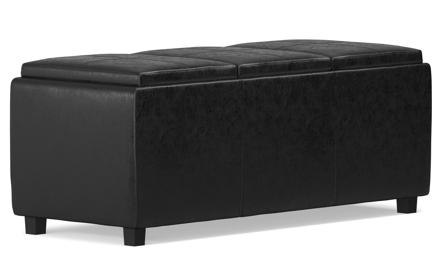 Distressed Black Distressed Vegan Leather | Avalon Linen Look Storage Ottoman with Three Trays