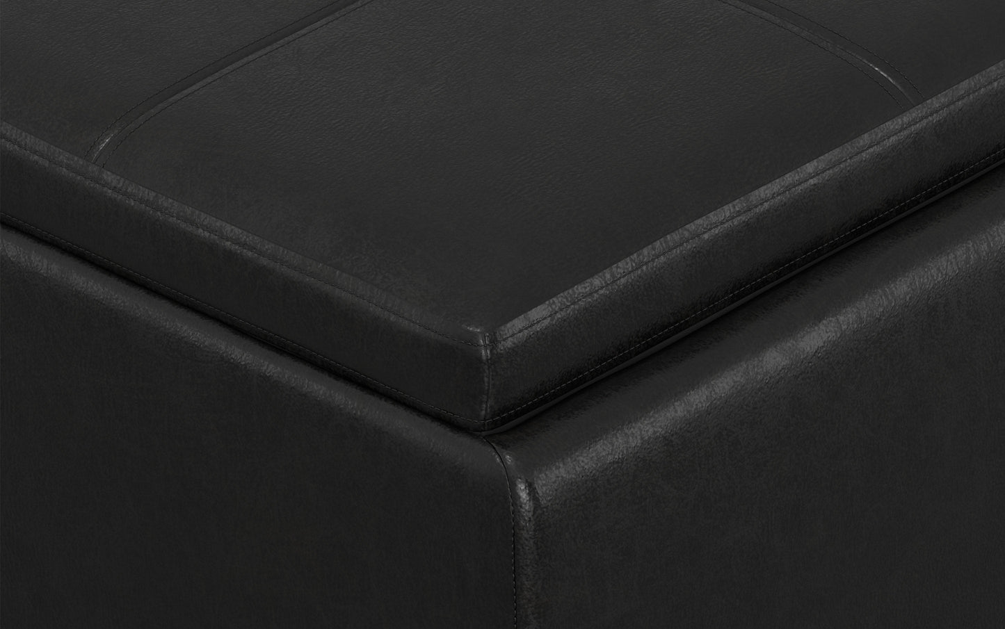 Distressed Black Distressed Vegan Leather | Avalon Linen Look Storage Ottoman with Three Trays