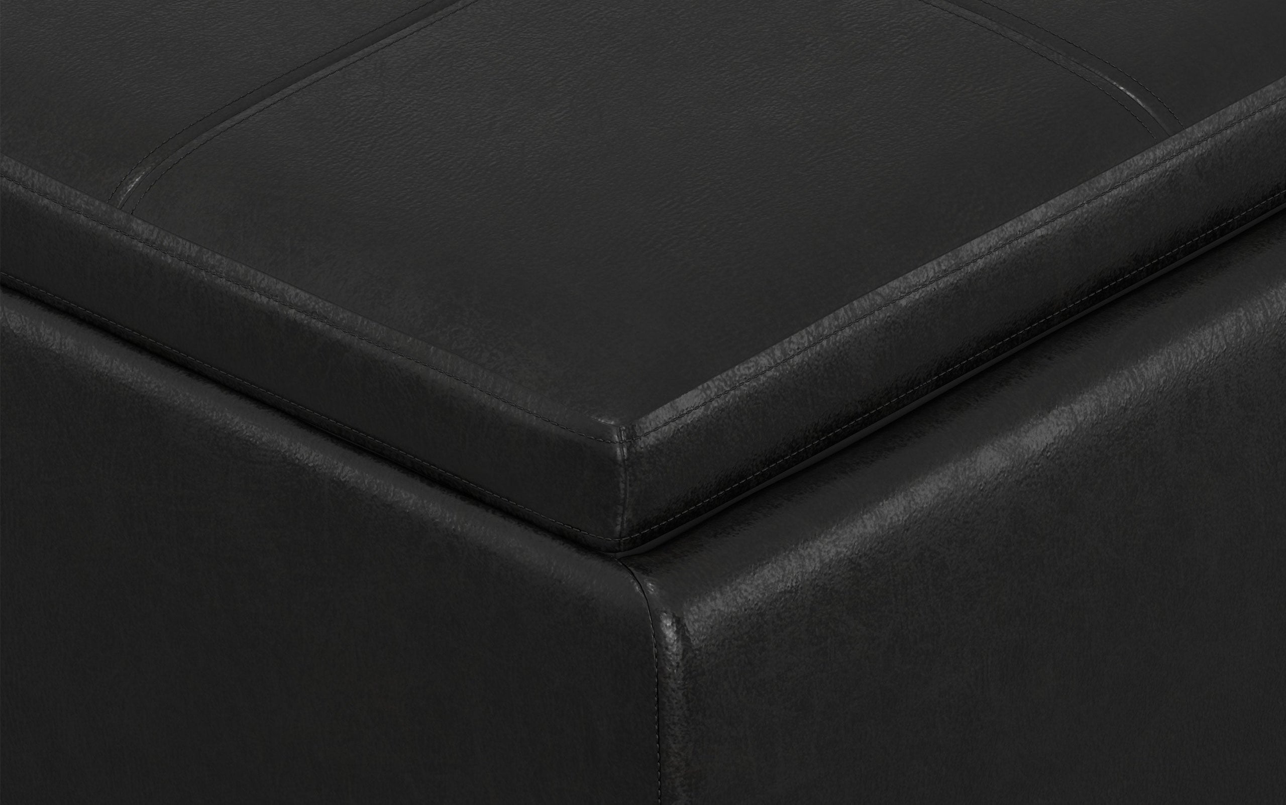 Distressed Black Distressed Vegan Leather | Avalon Linen Look Storage Ottoman with Three Trays