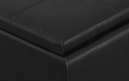Distressed Black Distressed Vegan Leather | Avalon Linen Look Storage Ottoman with Three Trays