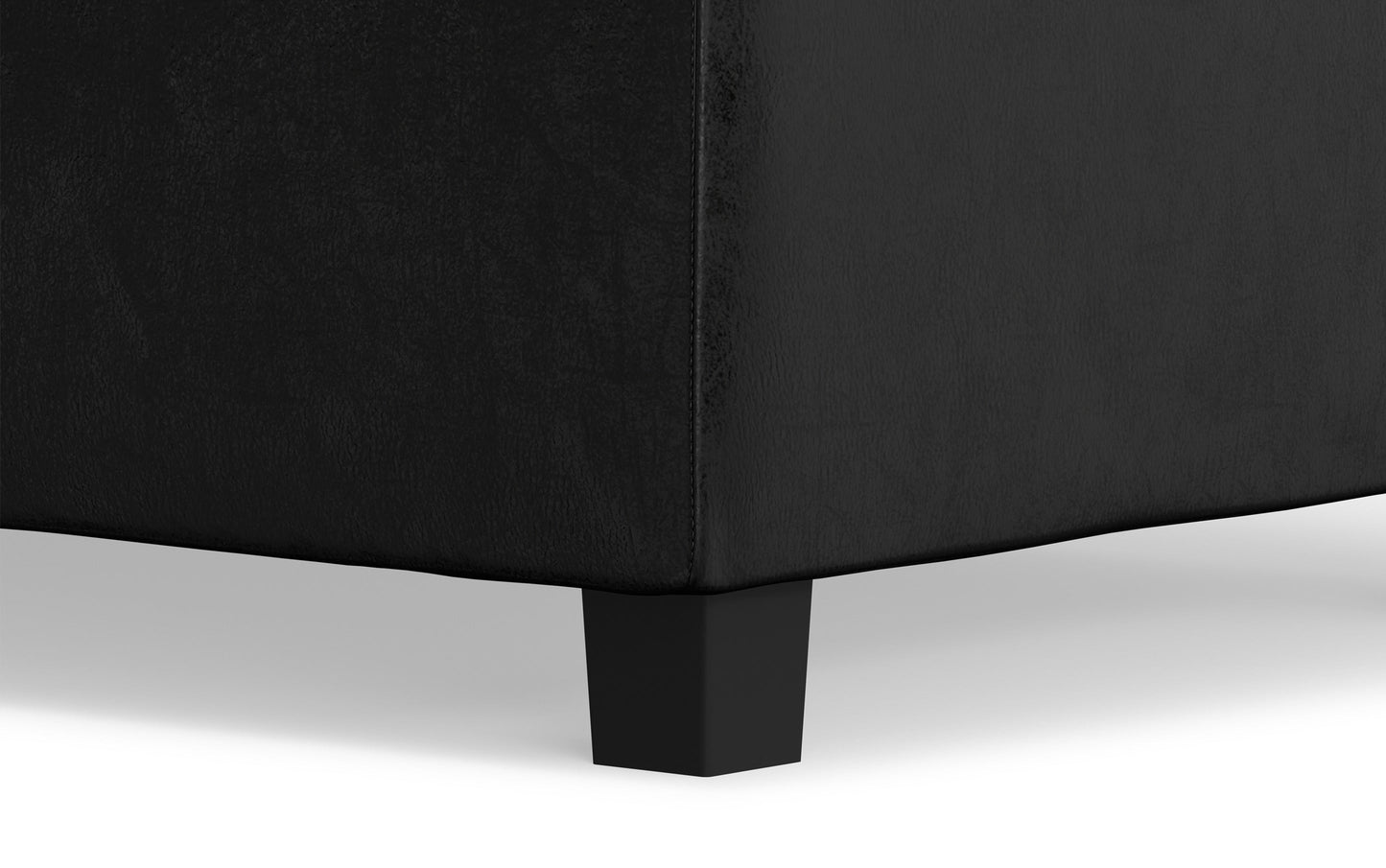 Distressed Black Distressed Vegan Leather | Avalon Linen Look Storage Ottoman with Three Trays