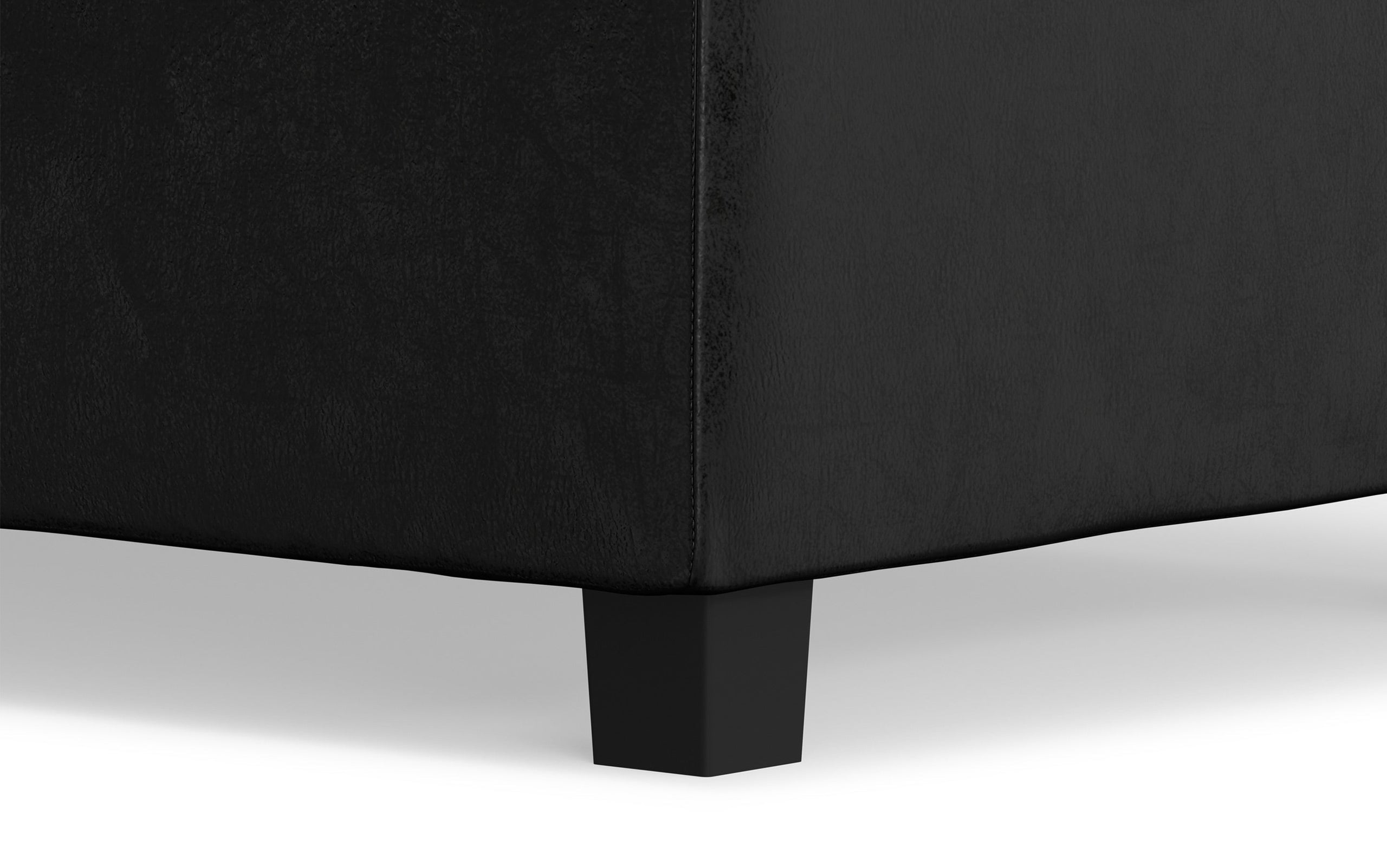 Distressed Black Distressed Vegan Leather | Avalon Linen Look Storage Ottoman with Three Trays
