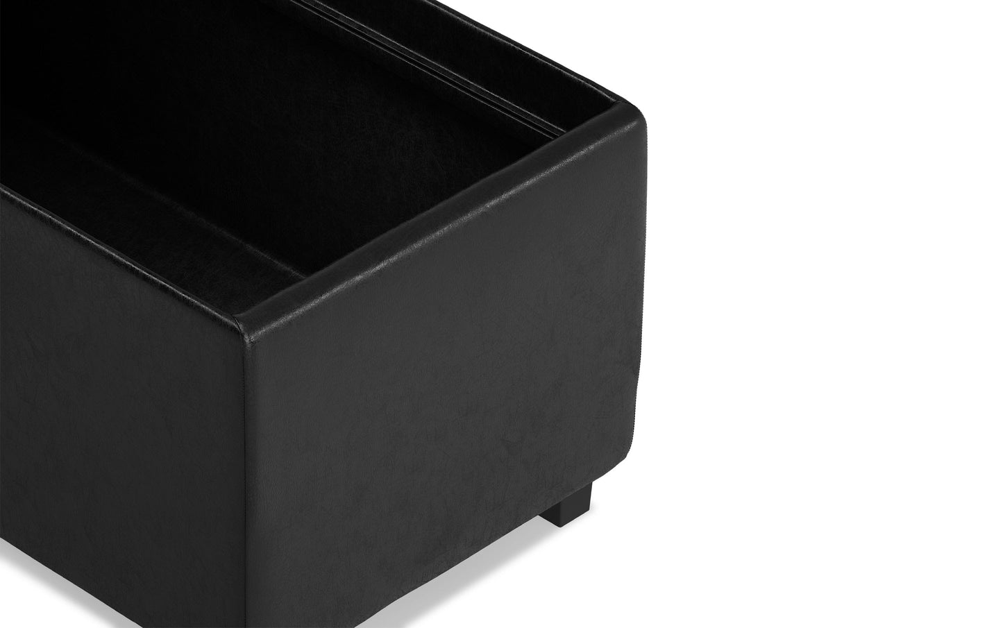 Distressed Black Distressed Vegan Leather | Avalon Linen Look Storage Ottoman with Three Trays