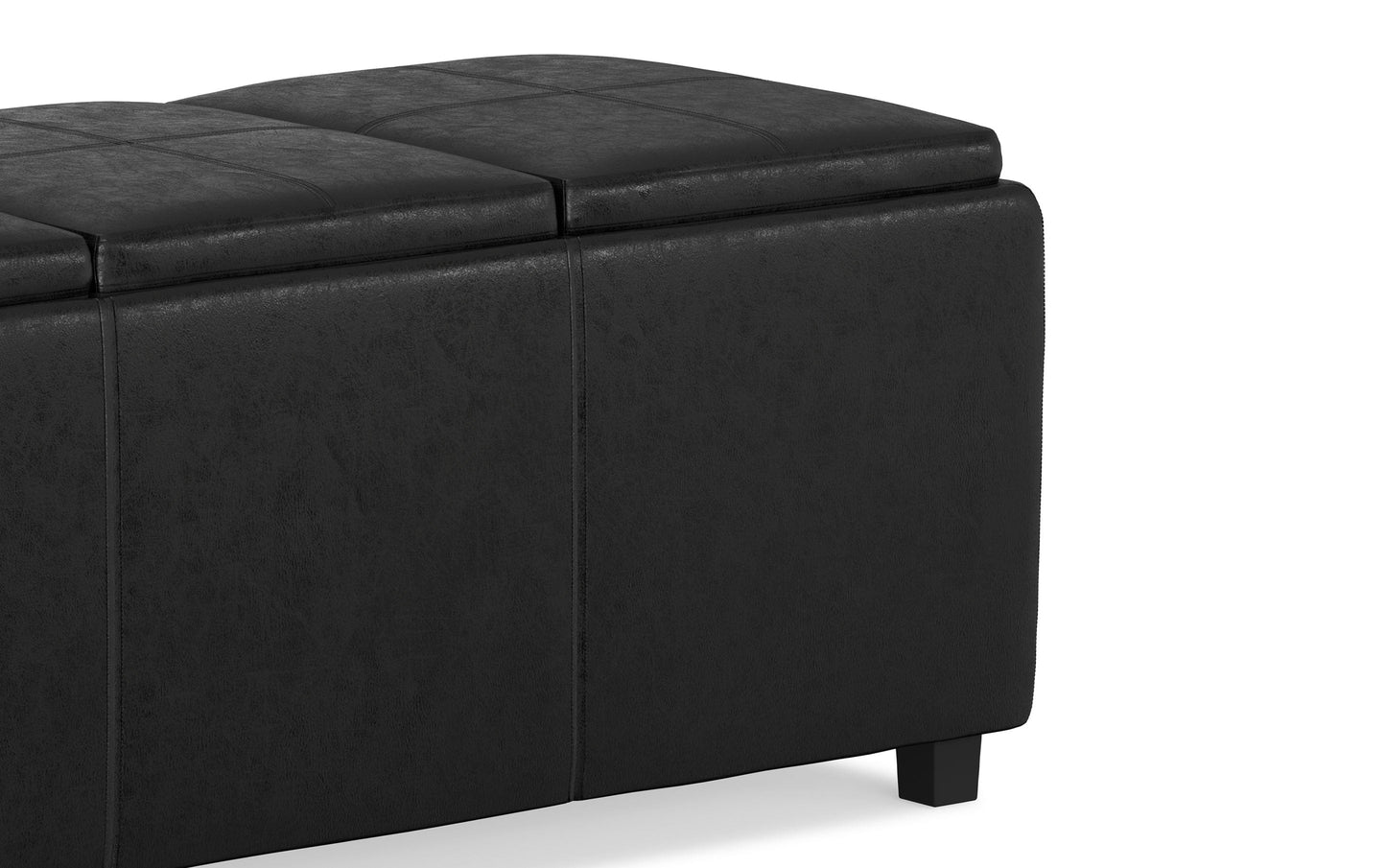 Distressed Black Distressed Vegan Leather | Avalon Linen Look Storage Ottoman with Three Trays