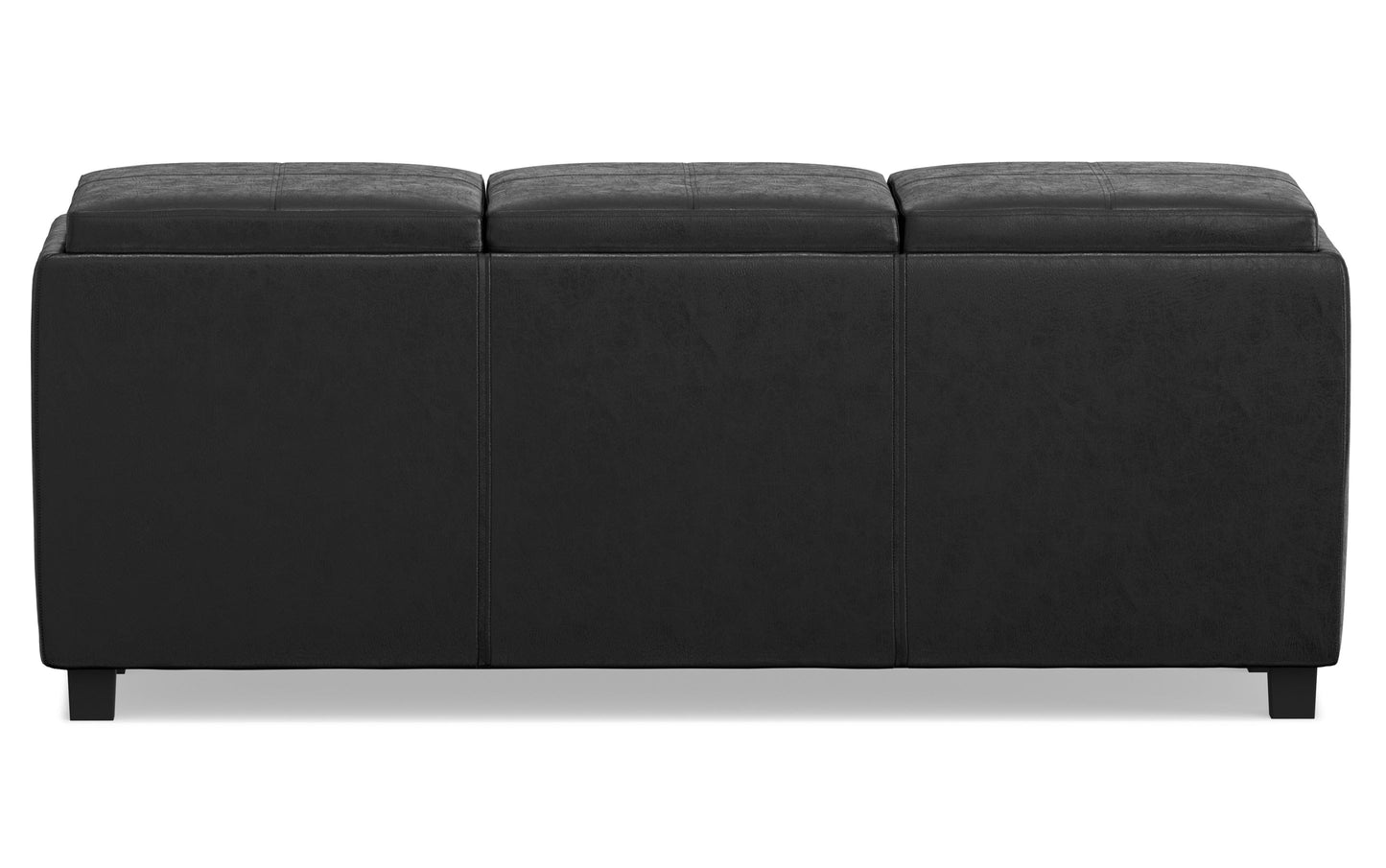 Distressed Black Distressed Vegan Leather | Avalon Linen Look Storage Ottoman with Three Trays