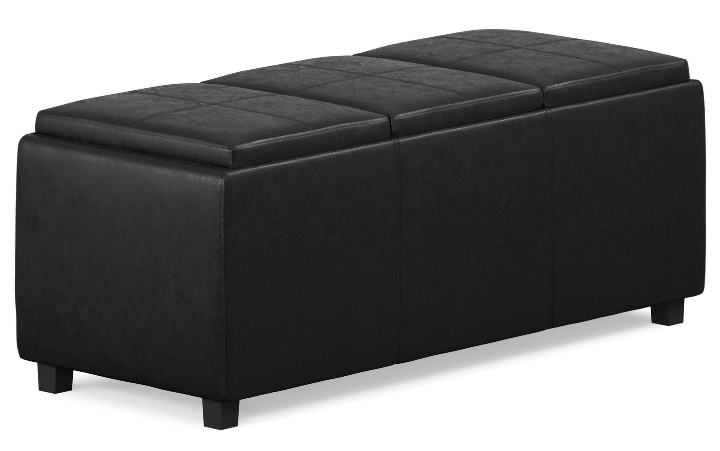 Distressed Black Distressed Vegan Leather | Avalon Linen Look Storage Ottoman with Three Trays