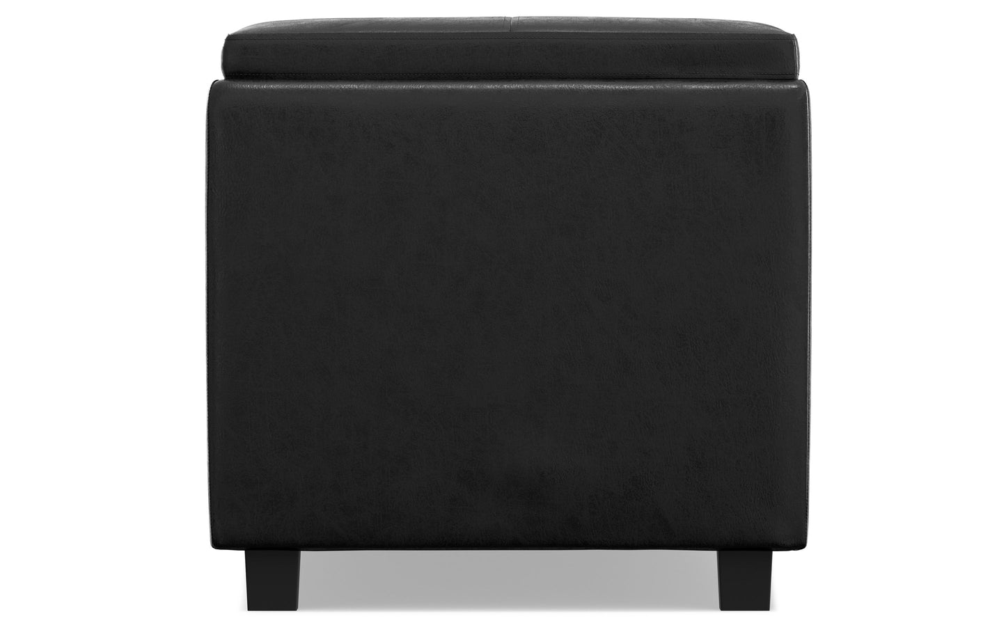 Distressed Black Distressed Vegan Leather | Avalon Linen Look Storage Ottoman with Three Trays