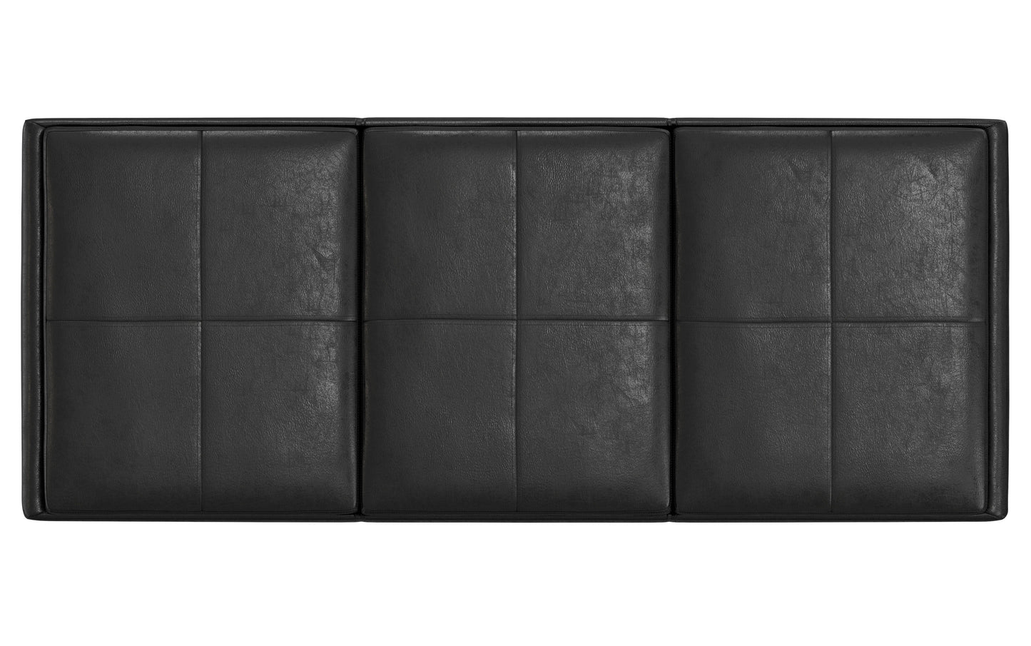 Distressed Black Distressed Vegan Leather | Avalon Linen Look Storage Ottoman with Three Trays