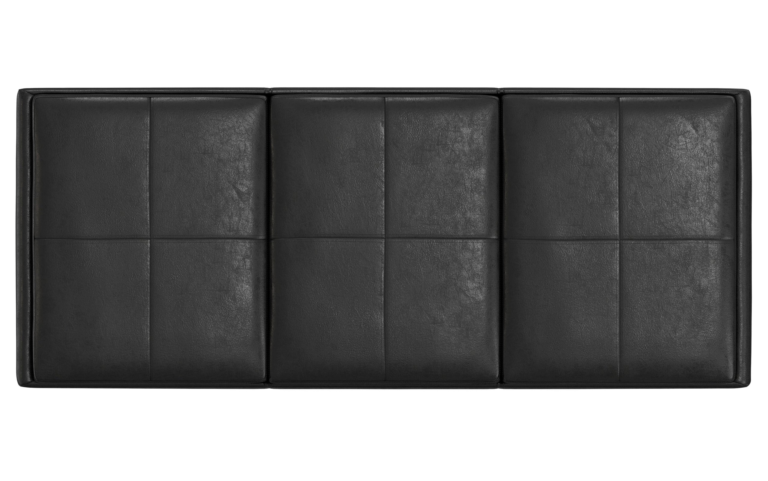 Distressed Black Distressed Vegan Leather | Avalon Linen Look Storage Ottoman with Three Trays