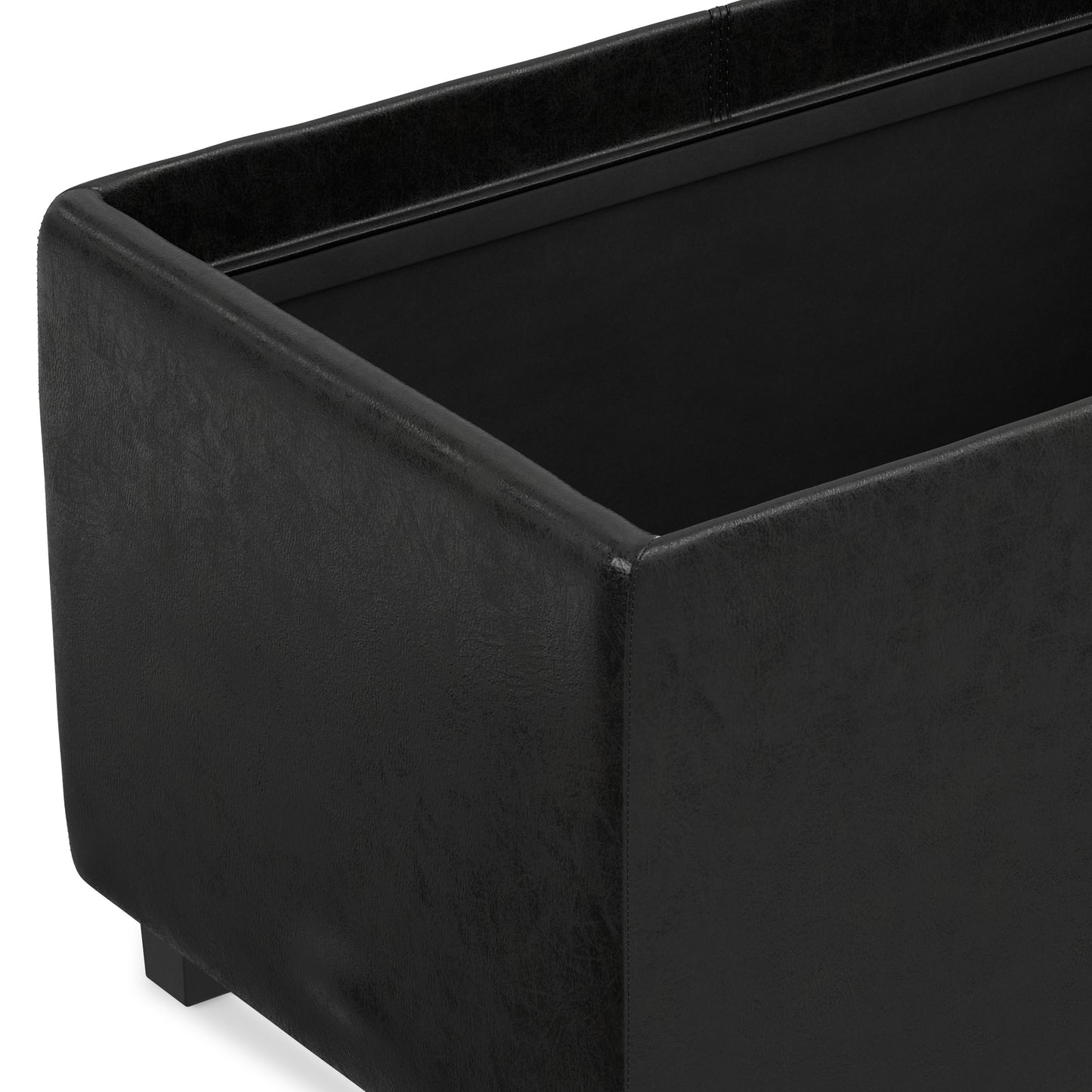 Distressed Black Distressed Vegan Leather | Avalon 3 Trays Ottoman in Distressed Vegan Leather