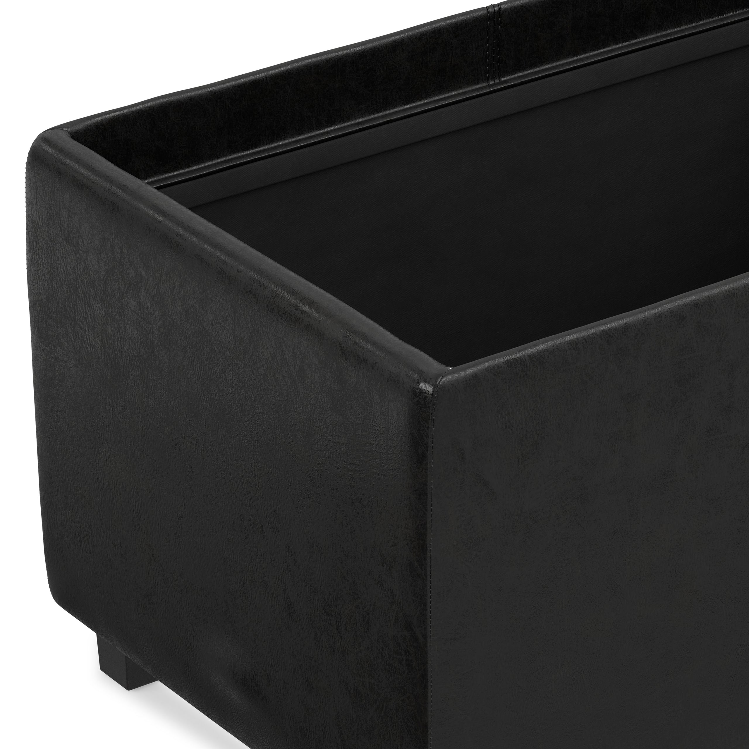 Distressed Black Distressed Vegan Leather | Avalon 3 Trays Ottoman in Distressed Vegan Leather
