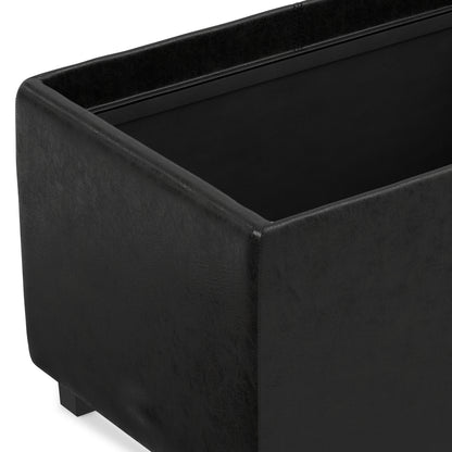 Distressed Black Distressed Vegan Leather | Avalon 3 Trays Ottoman in Distressed Vegan Leather