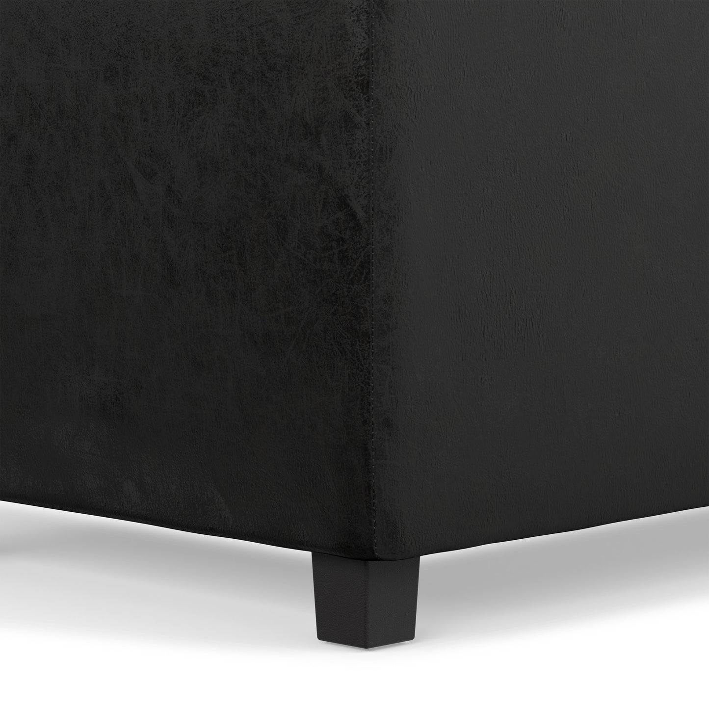 Distressed Black Distressed Vegan Leather | Avalon 3 Trays Ottoman in Distressed Vegan Leather