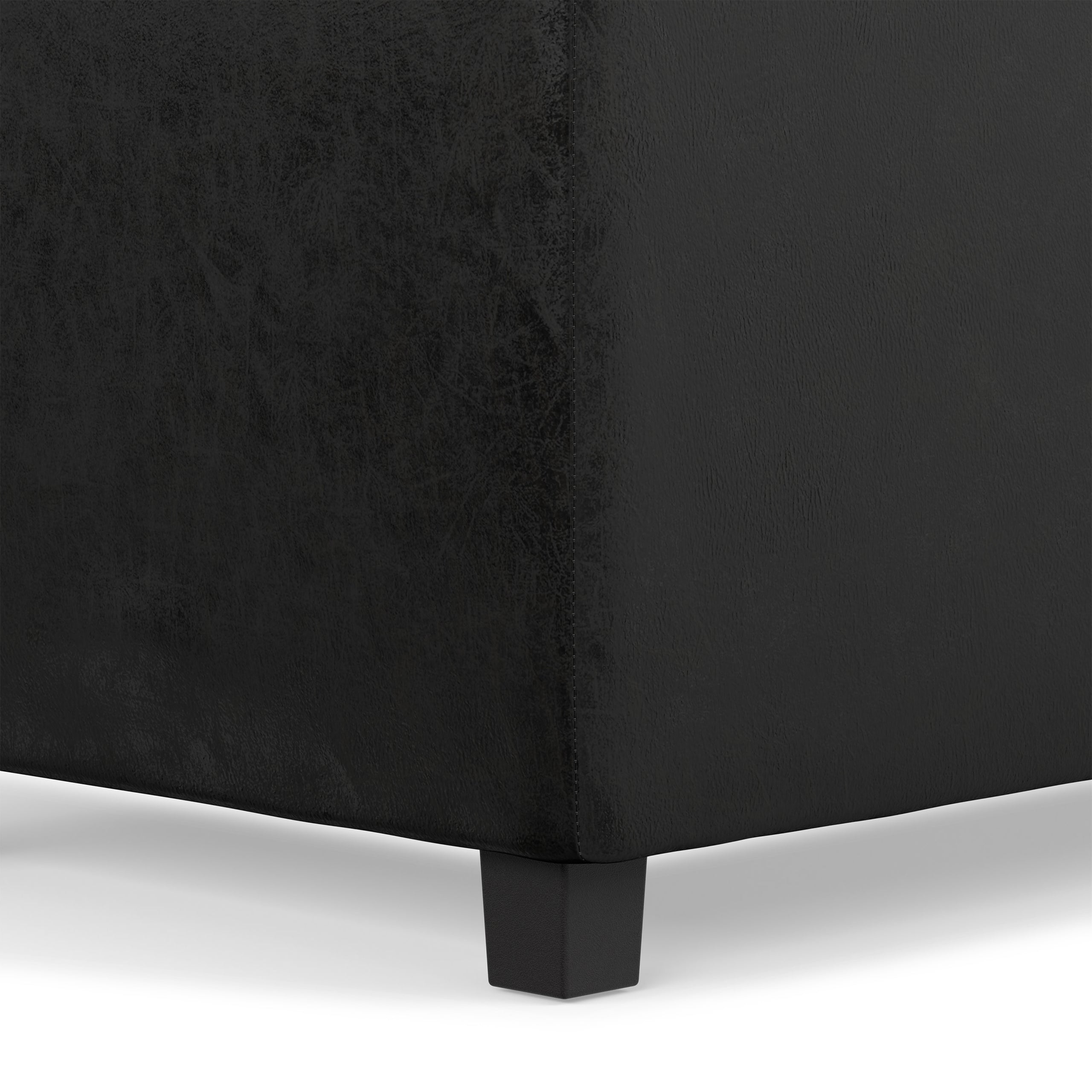 Distressed Black Distressed Vegan Leather | Avalon 3 Trays Ottoman in Distressed Vegan Leather