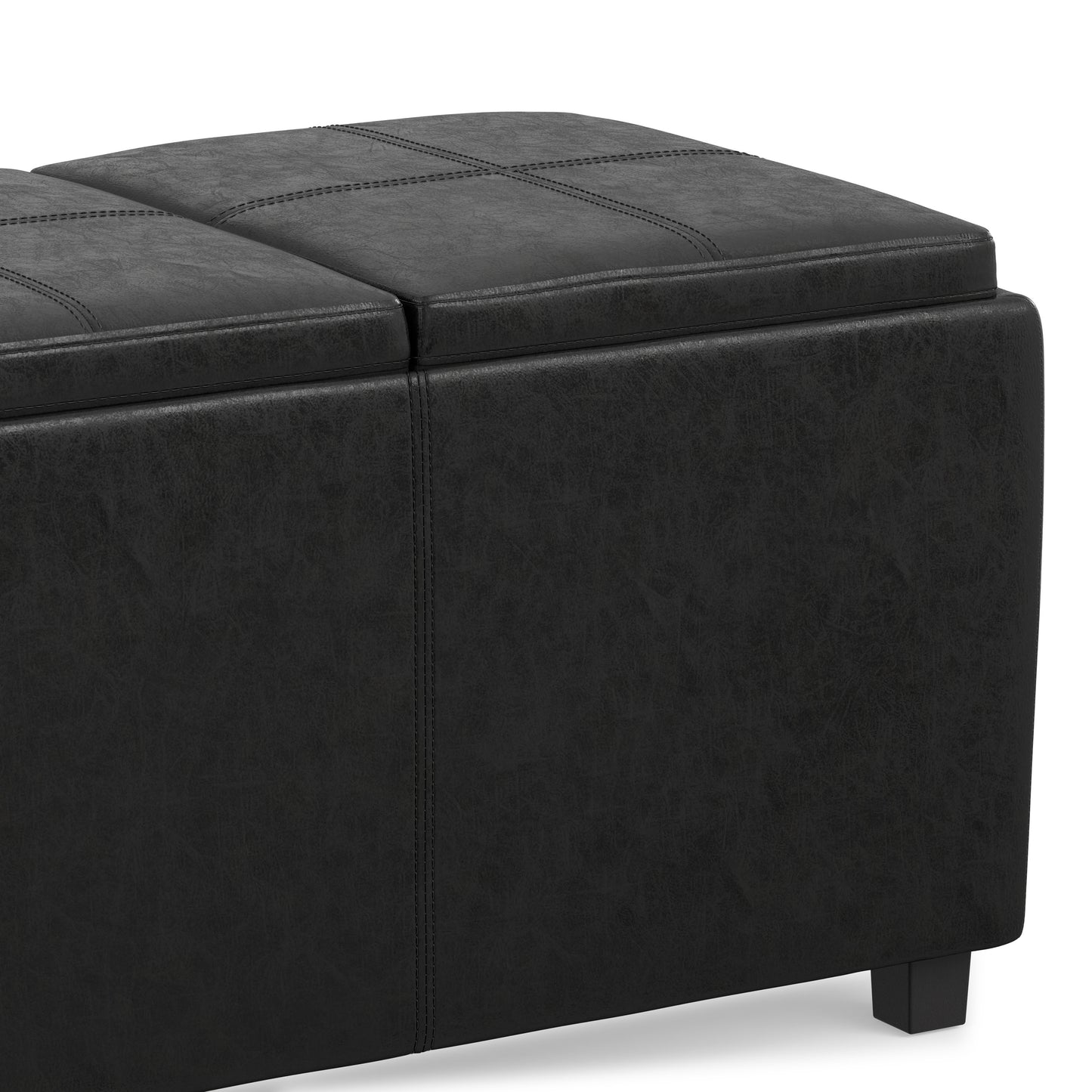 Distressed Black Distressed Vegan Leather | Avalon 3 Trays Ottoman in Distressed Vegan Leather