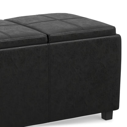 Distressed Black Distressed Vegan Leather | Avalon 3 Trays Ottoman in Distressed Vegan Leather