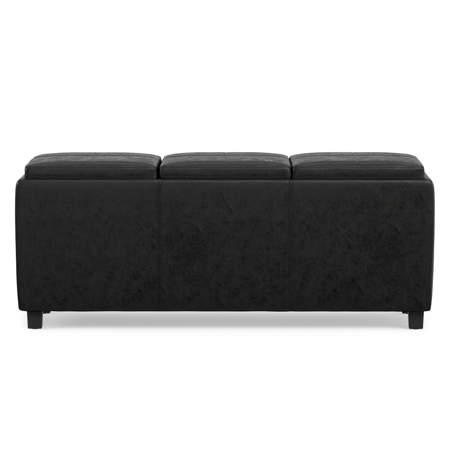 Distressed Black Distressed Vegan Leather | Avalon 3 Trays Ottoman in Distressed Vegan Leather