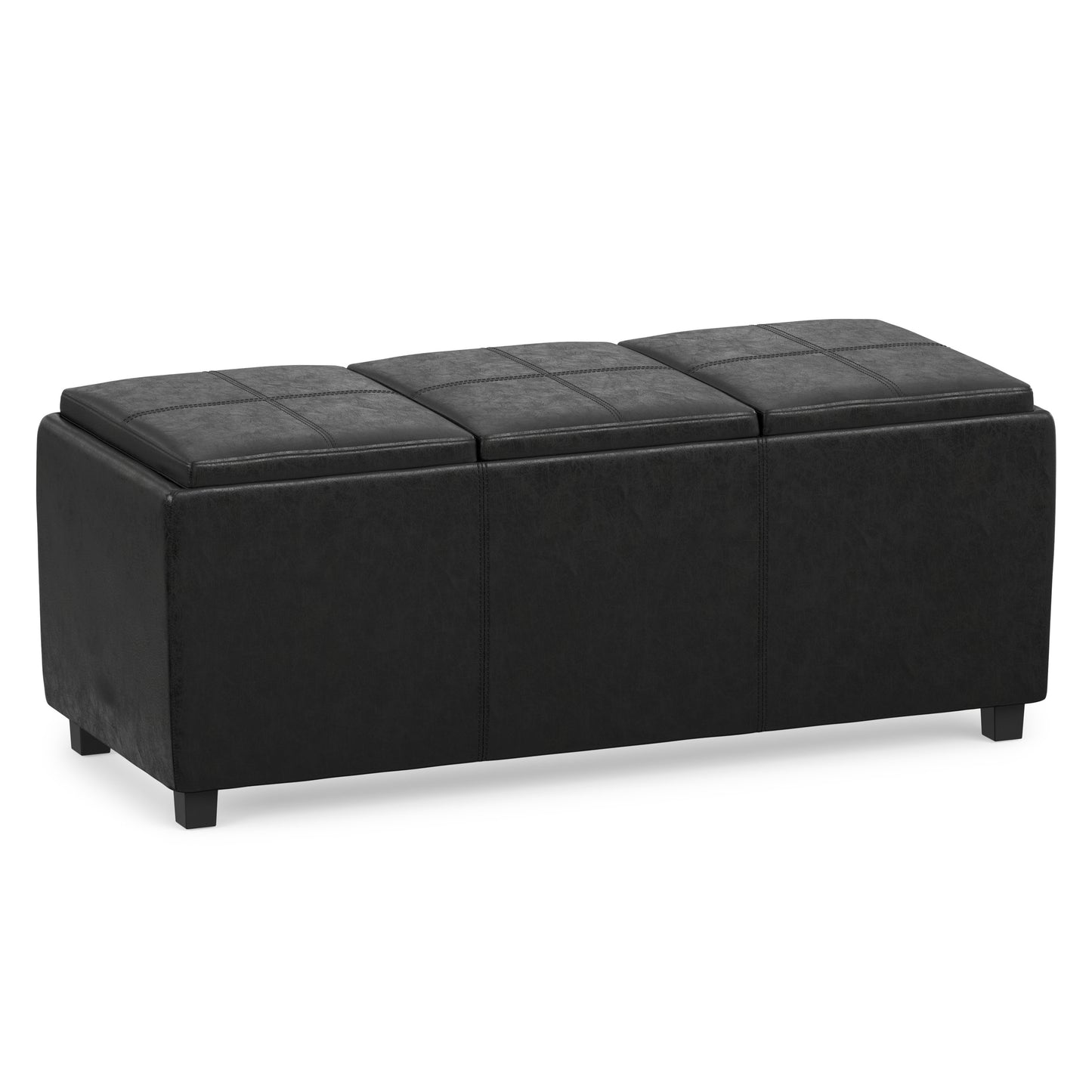 Distressed Black Distressed Vegan Leather | Avalon 3 Trays Ottoman in Distressed Vegan Leather