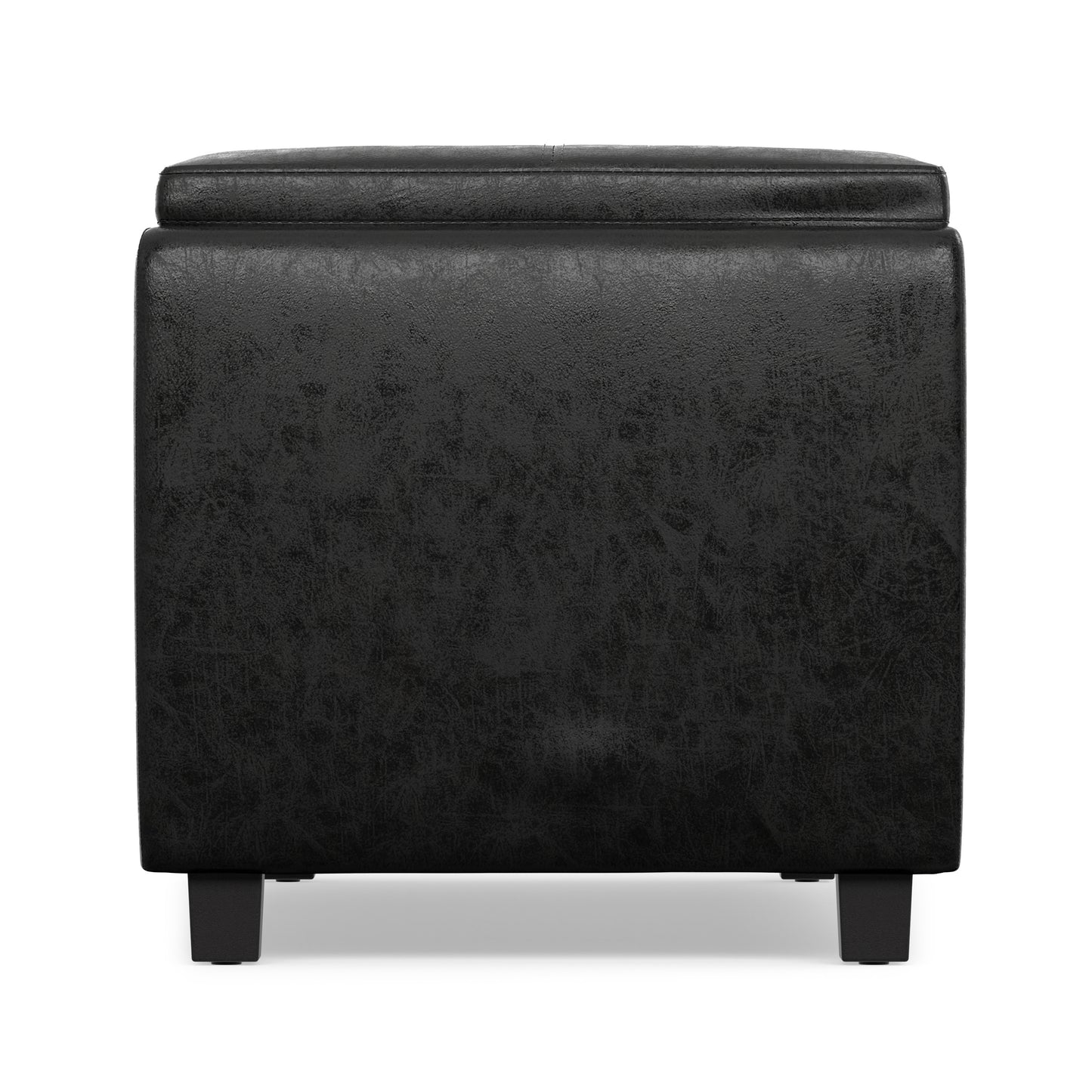 Distressed Black Distressed Vegan Leather | Avalon 3 Trays Ottoman in Distressed Vegan Leather