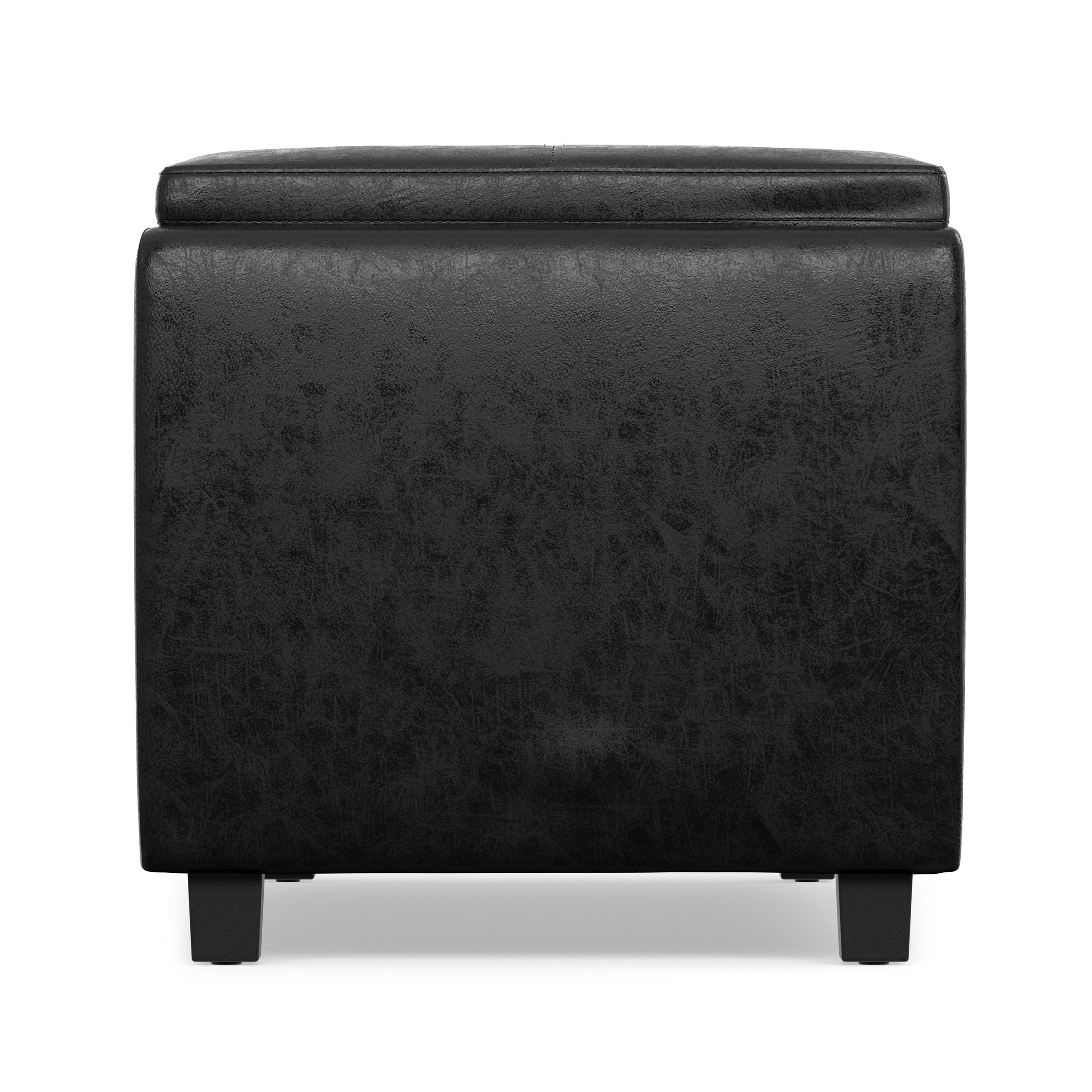 Distressed Black Distressed Vegan Leather | Avalon 3 Trays Ottoman in Distressed Vegan Leather