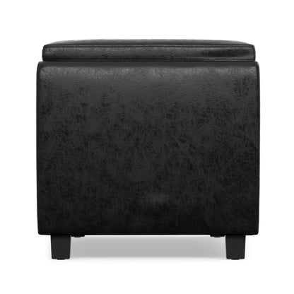 Distressed Black Distressed Vegan Leather | Avalon 3 Trays Ottoman in Distressed Vegan Leather