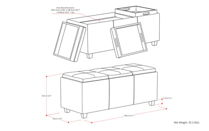 Distressed Brown Distressed Vegan Leather | Avalon Linen Look Storage Ottoman with Three Trays