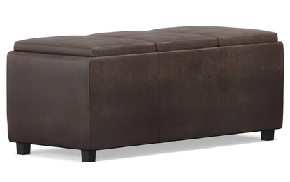 Distressed Brown Distressed Vegan Leather | Avalon Linen Look Storage Ottoman with Three Trays