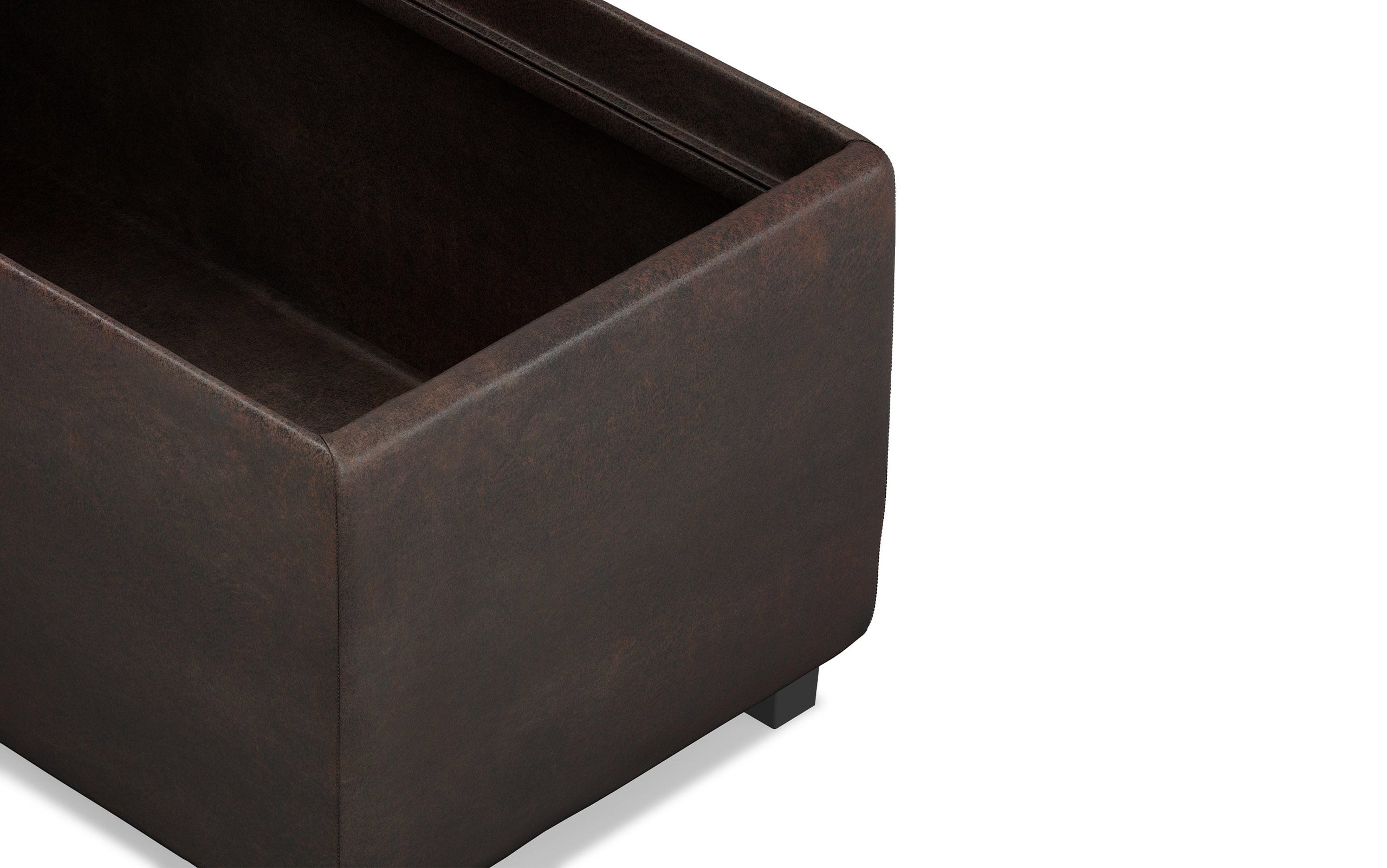 Distressed Brown Distressed Vegan Leather | Avalon Linen Look Storage Ottoman with Three Trays