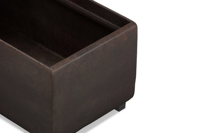 Distressed Brown Distressed Vegan Leather | Avalon Linen Look Storage Ottoman with Three Trays