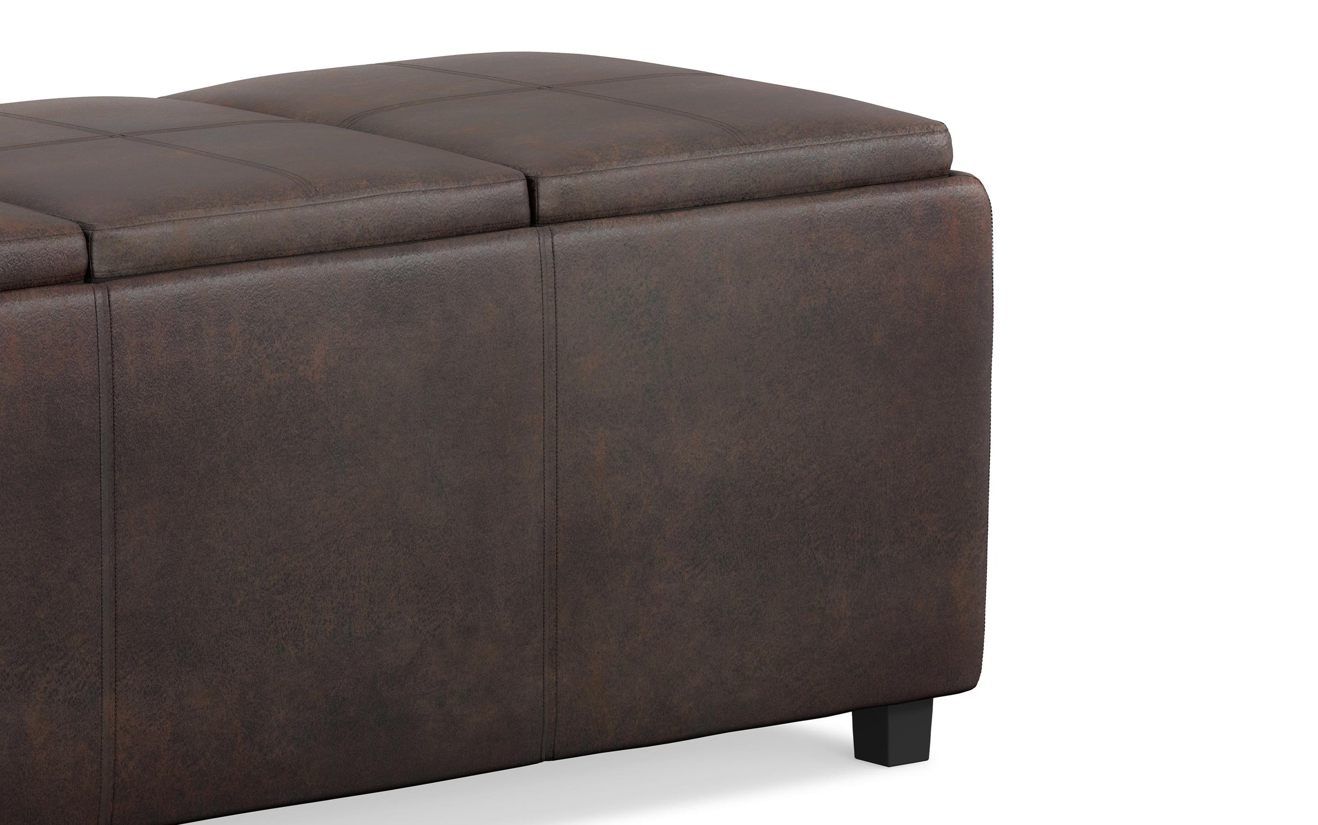 Distressed Brown Distressed Vegan Leather | Avalon Linen Look Storage Ottoman with Three Trays