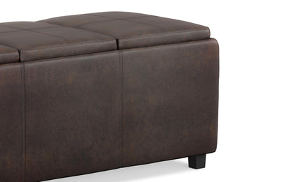 Distressed Brown Distressed Vegan Leather | Avalon Linen Look Storage Ottoman with Three Trays