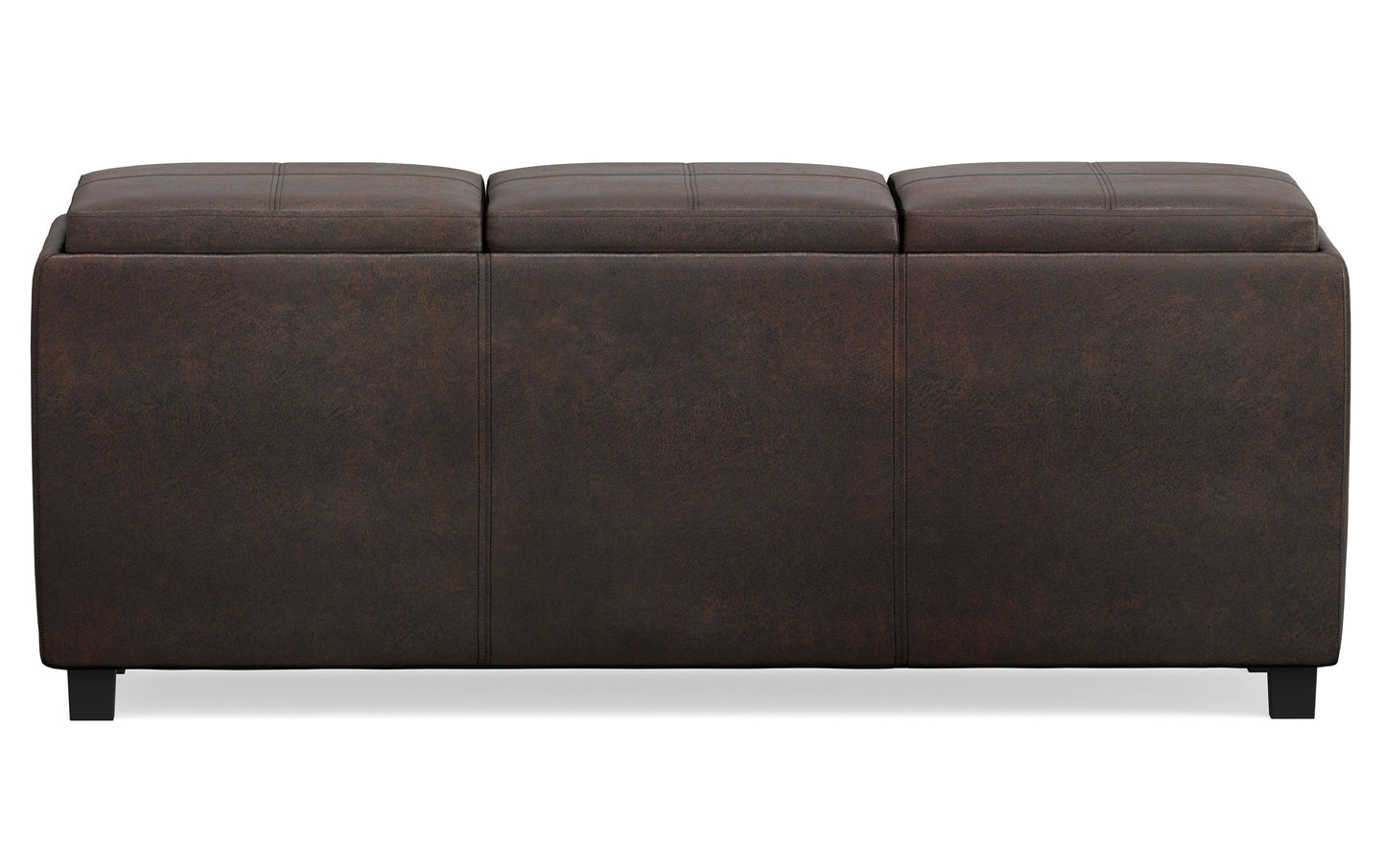Distressed Brown Distressed Vegan Leather | Avalon Linen Look Storage Ottoman with Three Trays