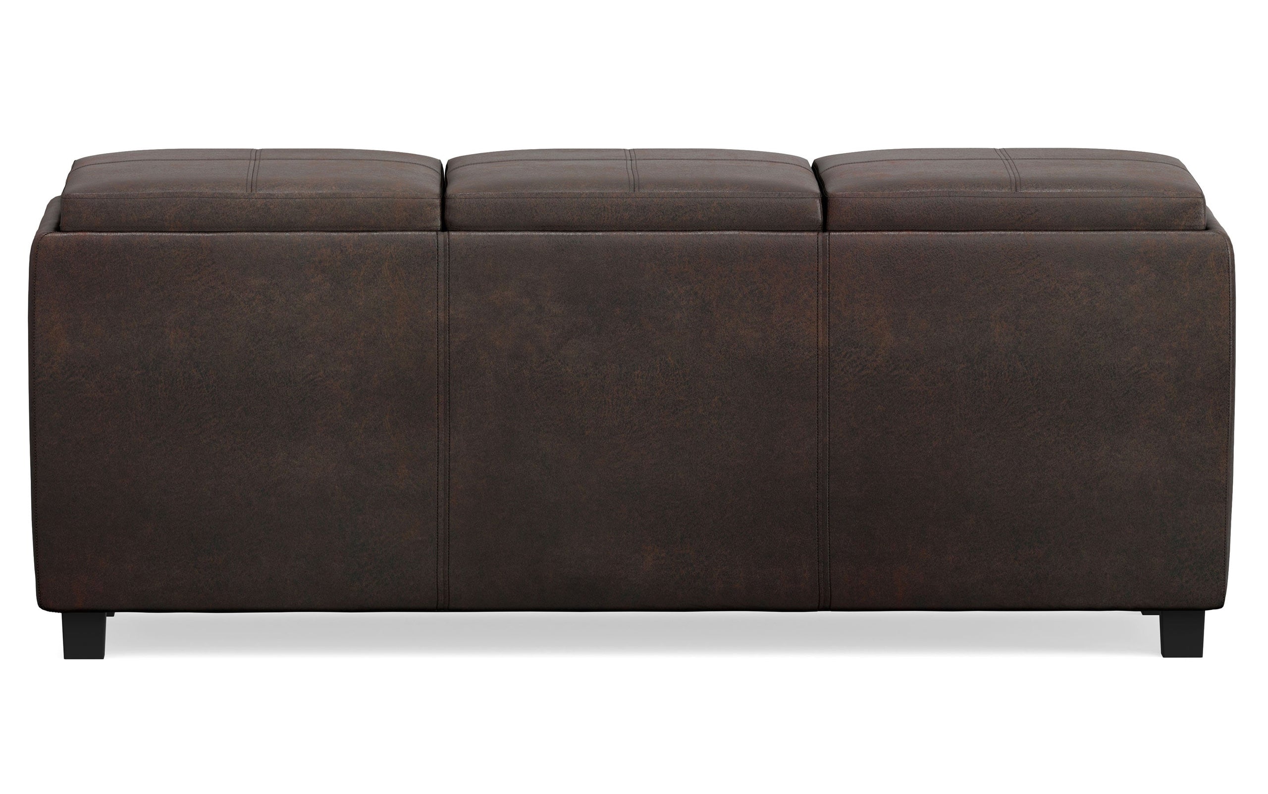 Distressed Brown Distressed Vegan Leather | Avalon Linen Look Storage Ottoman with Three Trays