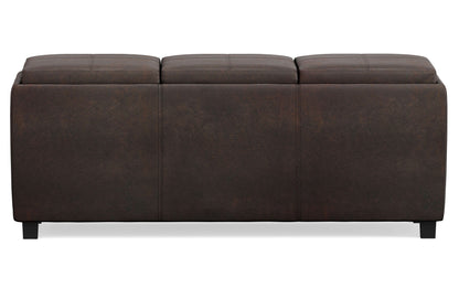 Distressed Brown Distressed Vegan Leather | Avalon Linen Look Storage Ottoman with Three Trays