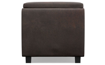 Distressed Brown Distressed Vegan Leather | Avalon Linen Look Storage Ottoman with Three Trays