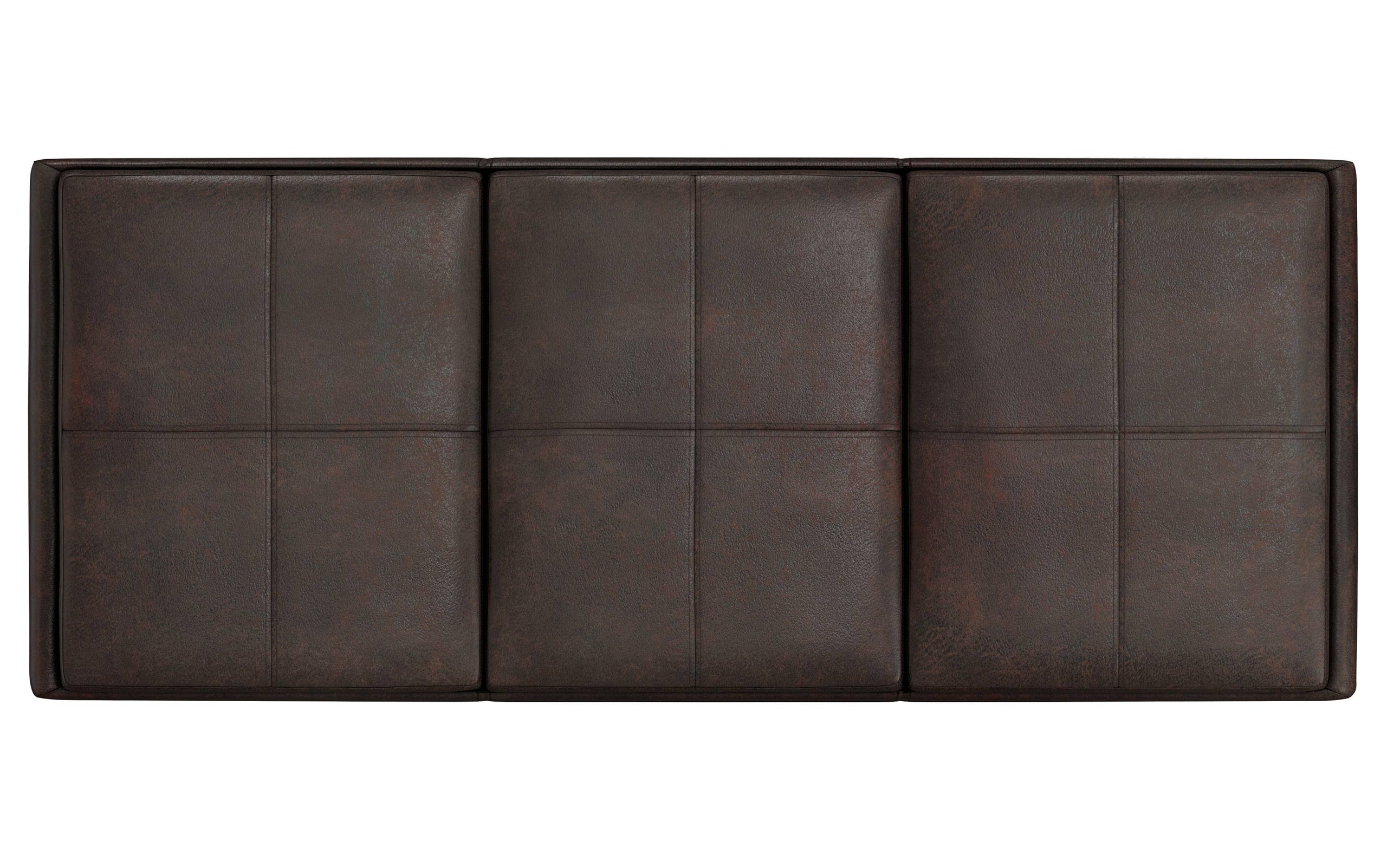 Distressed Brown Distressed Vegan Leather | Avalon Linen Look Storage Ottoman with Three Trays
