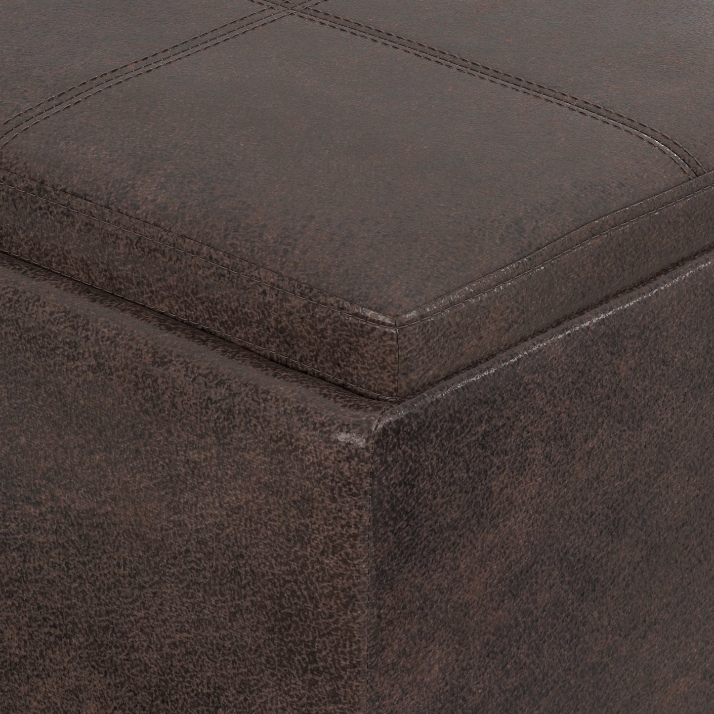 Distressed Brown Taupe Distressed Vegan Leather | Avalon 3 Trays Ottoman in Distressed Vegan Leather
