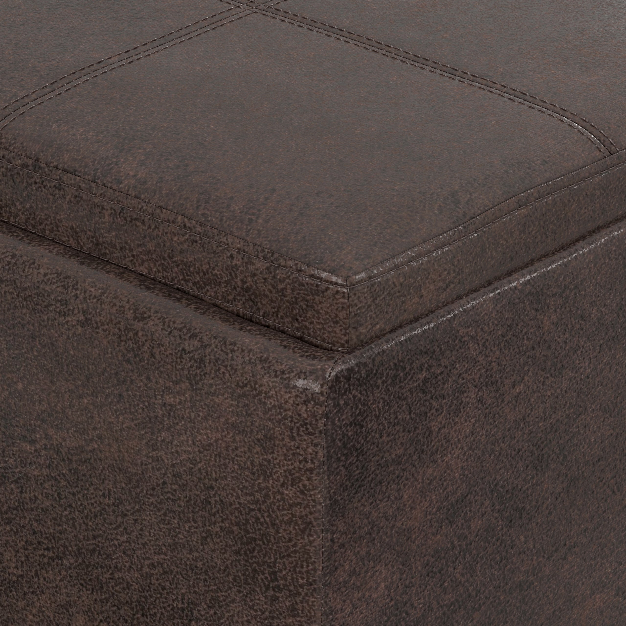 Distressed Brown Taupe Distressed Vegan Leather | Avalon 3 Trays Ottoman in Distressed Vegan Leather