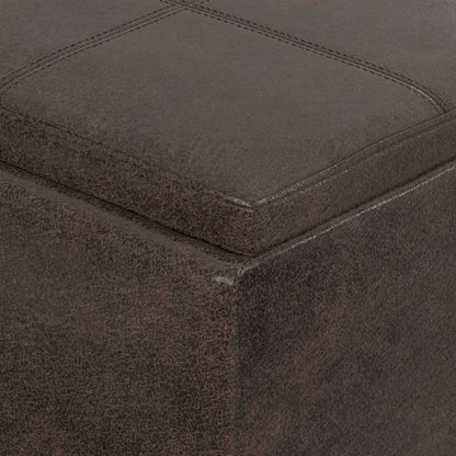 Distressed Brown Taupe Distressed Vegan Leather | Avalon 3 Trays Ottoman in Distressed Vegan Leather