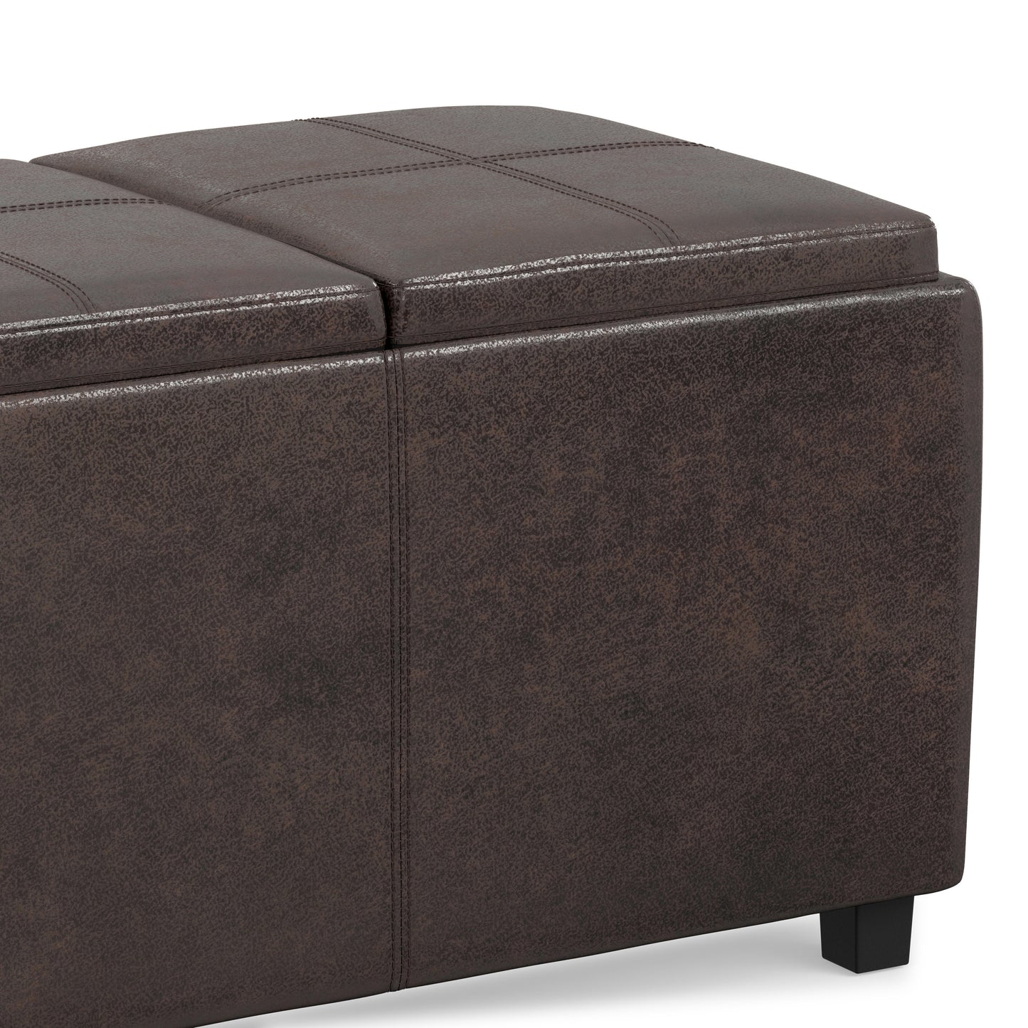 Distressed Brown Taupe Distressed Vegan Leather | Avalon 3 Trays Ottoman in Distressed Vegan Leather