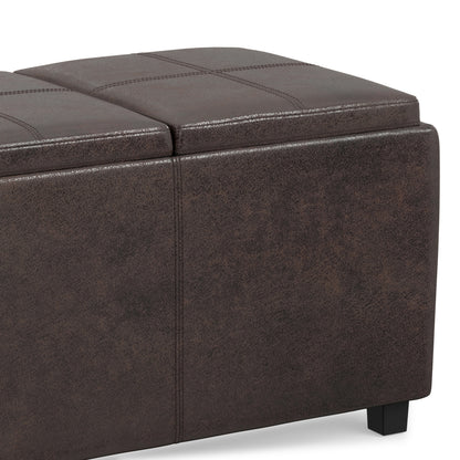 Distressed Brown Taupe Distressed Vegan Leather | Avalon 3 Trays Ottoman in Distressed Vegan Leather