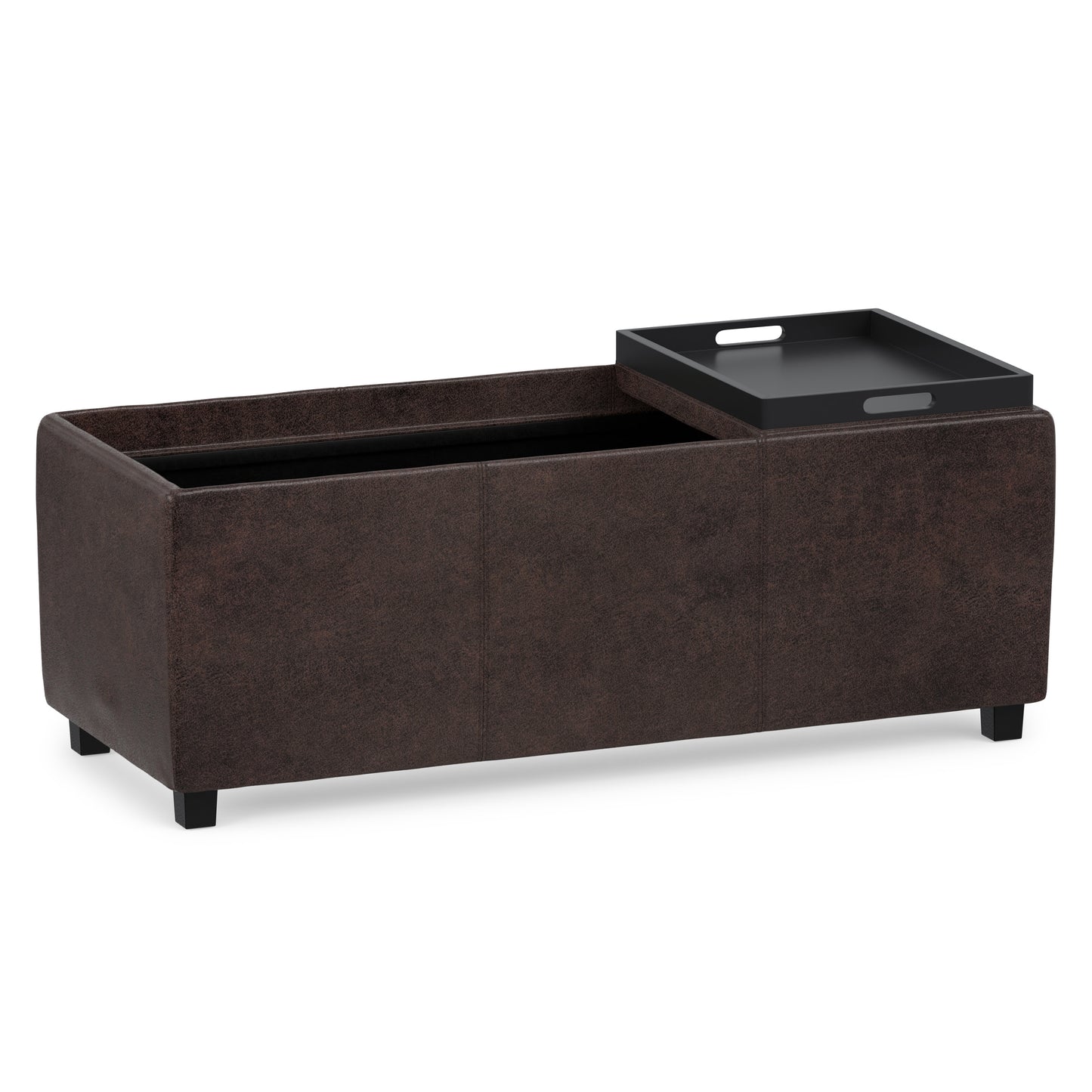 Distressed Brown Taupe Distressed Vegan Leather | Avalon 3 Trays Ottoman in Distressed Vegan Leather