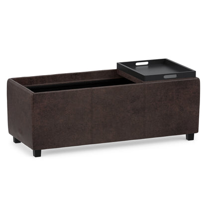 Distressed Brown Taupe Distressed Vegan Leather | Avalon 3 Trays Ottoman in Distressed Vegan Leather