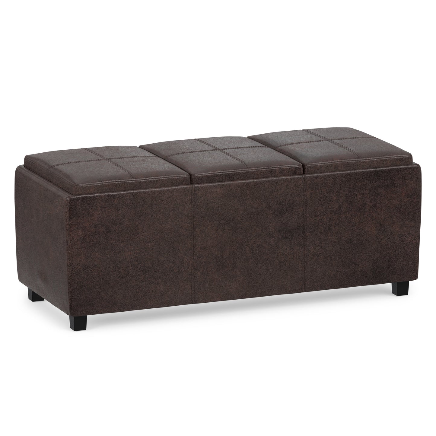 Distressed Brown Taupe Distressed Vegan Leather | Avalon 3 Trays Ottoman in Distressed Vegan Leather
