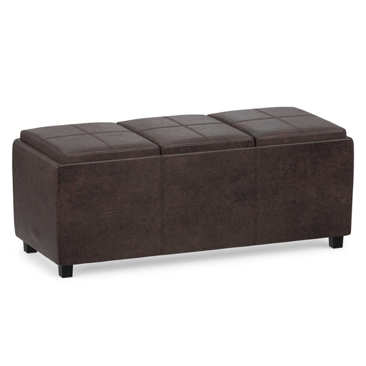 Distressed Brown Taupe Distressed Vegan Leather | Avalon 3 Trays Ottoman in Distressed Vegan Leather