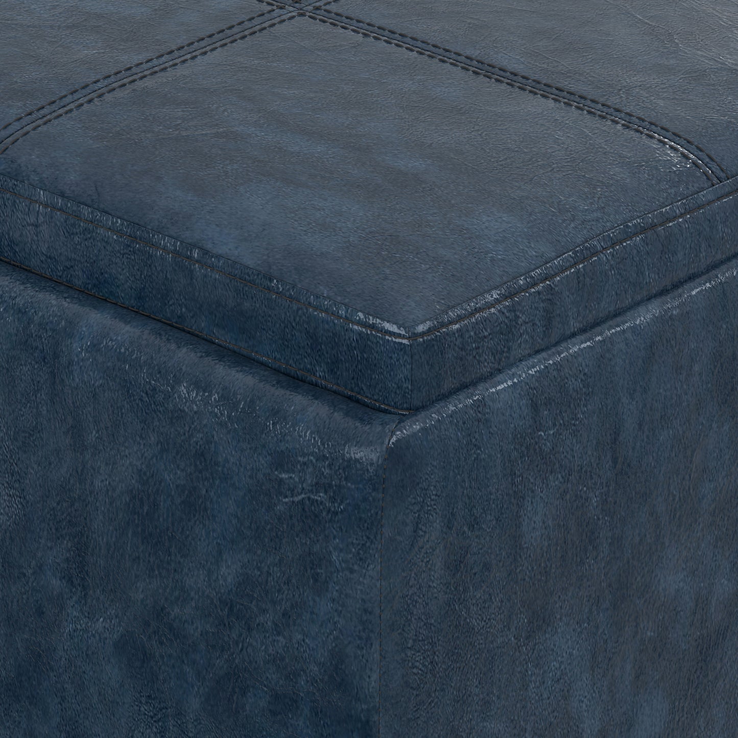 Denim Blue Vegan Leather | Avalon Linen Look Storage Ottoman with Three Trays